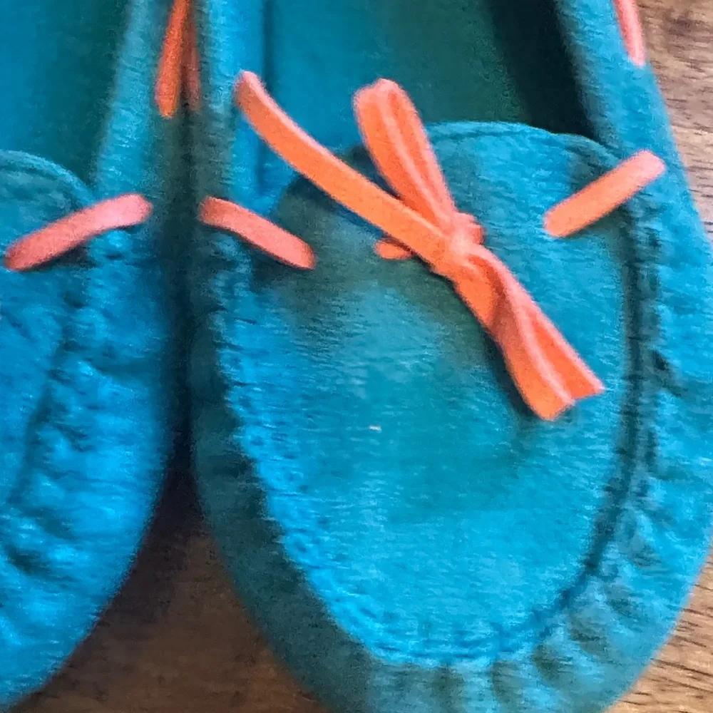 American Girl Teal Moccasins with Coral Details